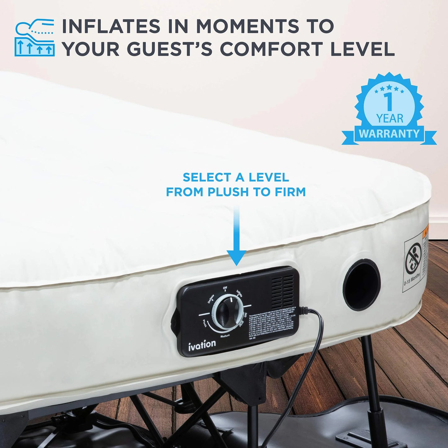Ez-Bed 22.5" Self-Inflating Air Mattress with Built-In Pump, King