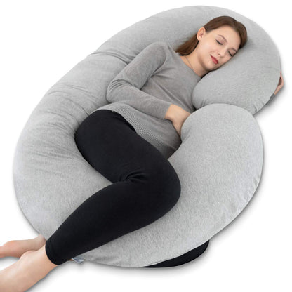 Pregnancy Pillow for Sleeping, Maternity Pillow with Jersey Cotton Cover,C Shaped Body Pillow for Pregnant Women(Grey Jersey)