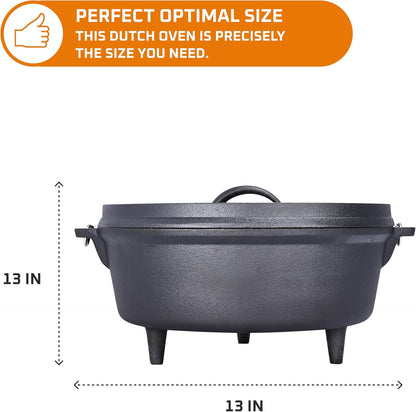 5 Qt Camp Dutch Ovens Set - Black: Experience High-Performance Cooking with This Versatile and Durable 3-Piece Set, Including a Pot, Lid, and 9" Meat Rack/Trivet. - 13 X 13 Inch
