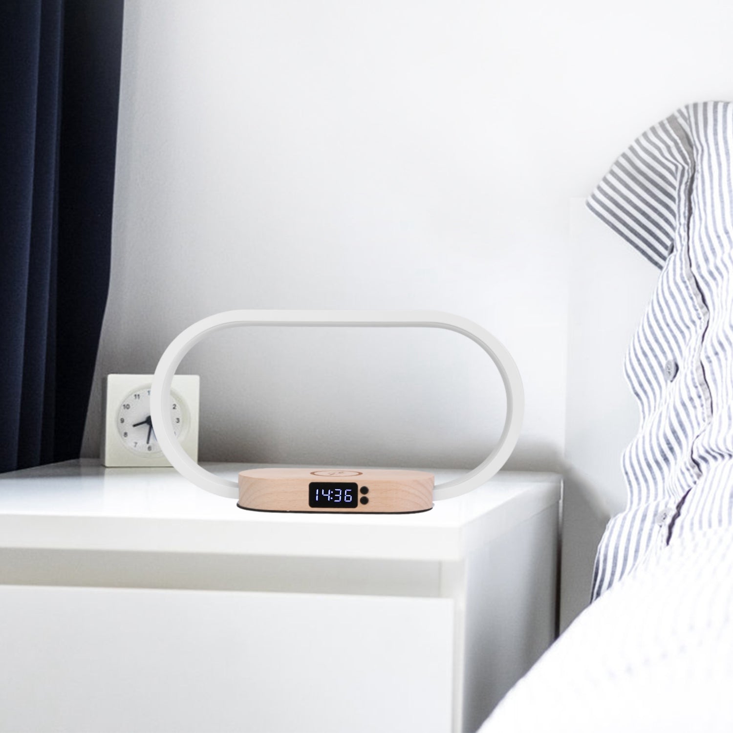 1 Set Bedside Table Lamp Touch Control Lamp with Clock Wireless Charging LED Desk Lamp Dimmable Nightstand Reading Lamp