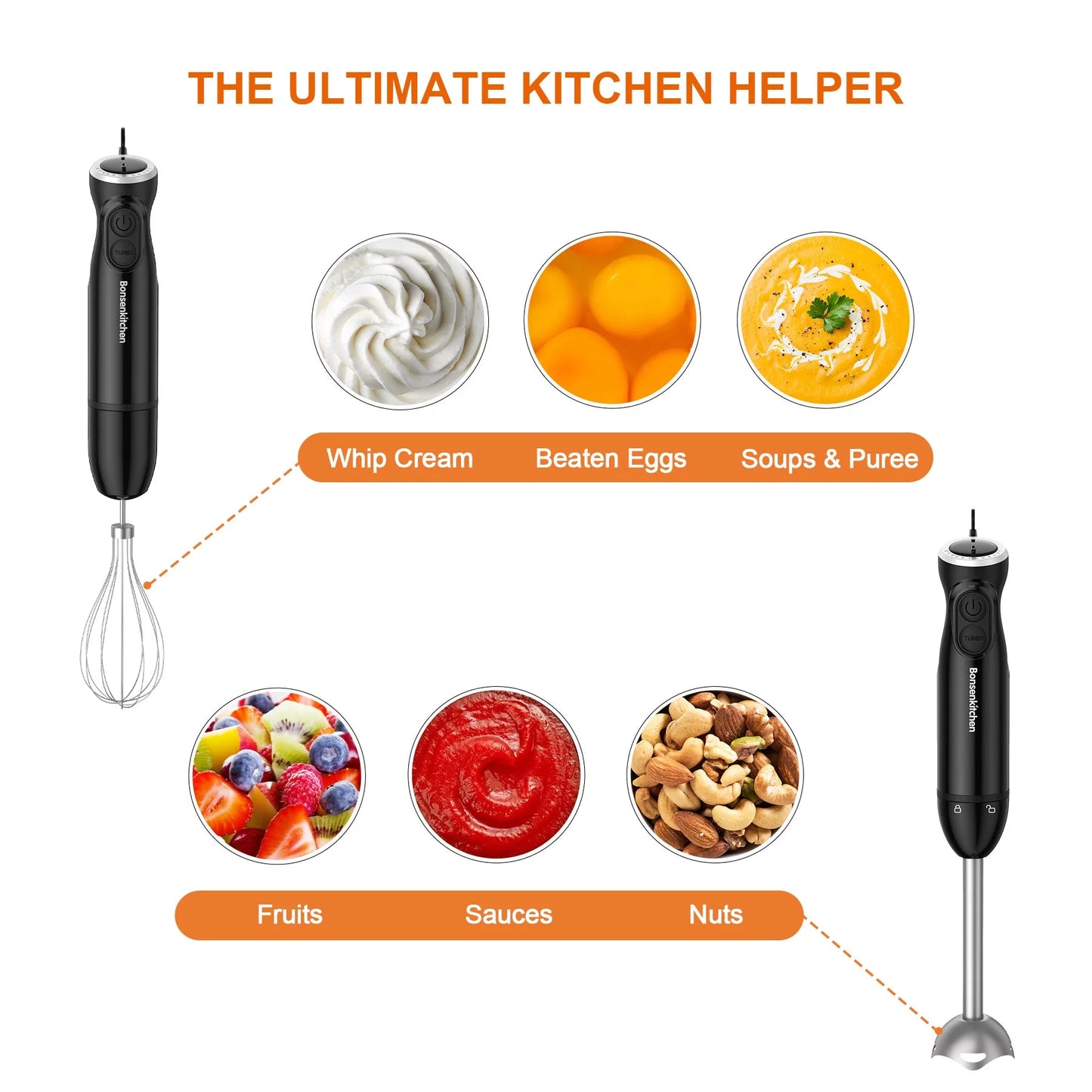 3 in 1 Immersion Blender with Egg Whisk & 700Ml Measuring Cup, 12 Speed Hand Blender