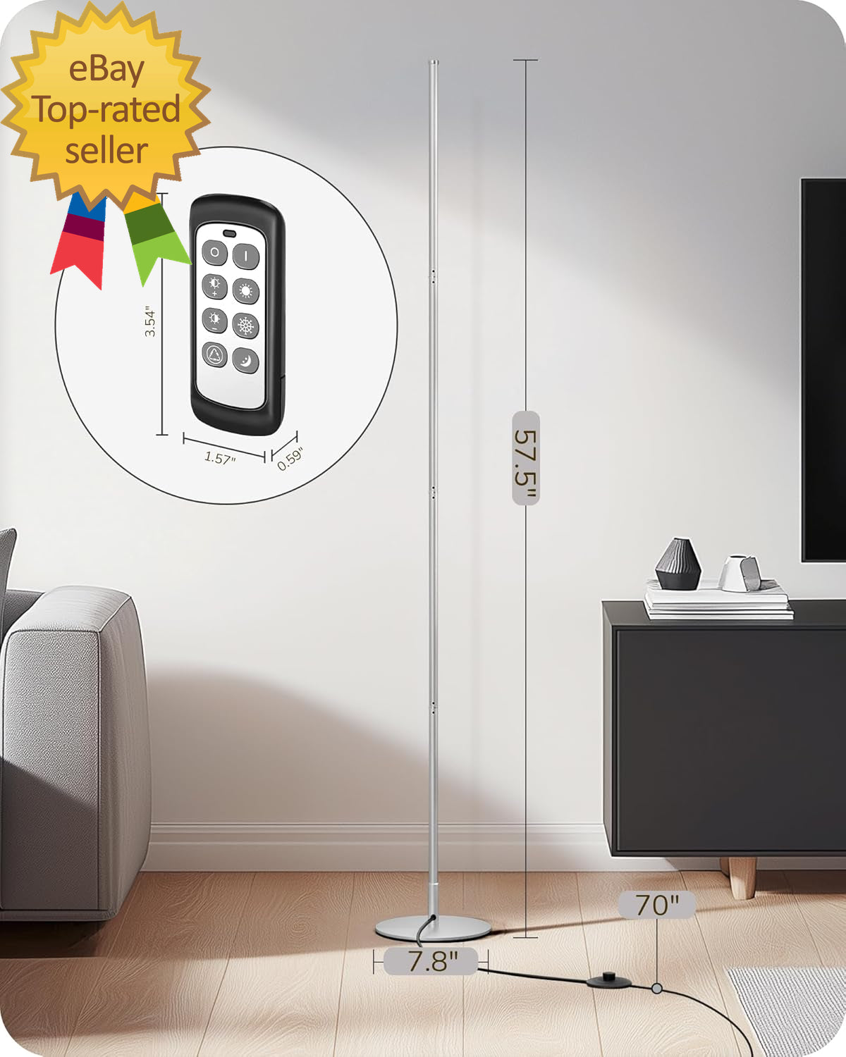 LED Standing Floor Lamp Dimmable Corner Standing Light with Remote