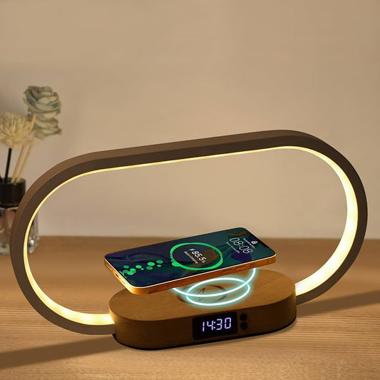 Smart Bedside Table Lamp – Touch Control, LED Dimmable Light with Clock & Wireless Charging