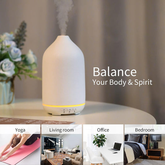 Essential Oil Diffuser Ceramic Craft Diffuser Aromatherapy Diffuser Mist Humidifiers with Waterless Auto Shut-Off for Home Office SPA Yoga Ssk005-White