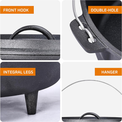 5 Qt Camp Dutch Ovens Set - Black: Experience High-Performance Cooking with This Versatile and Durable 3-Piece Set, Including a Pot, Lid, and 9" Meat Rack/Trivet. - 13 X 13 Inch