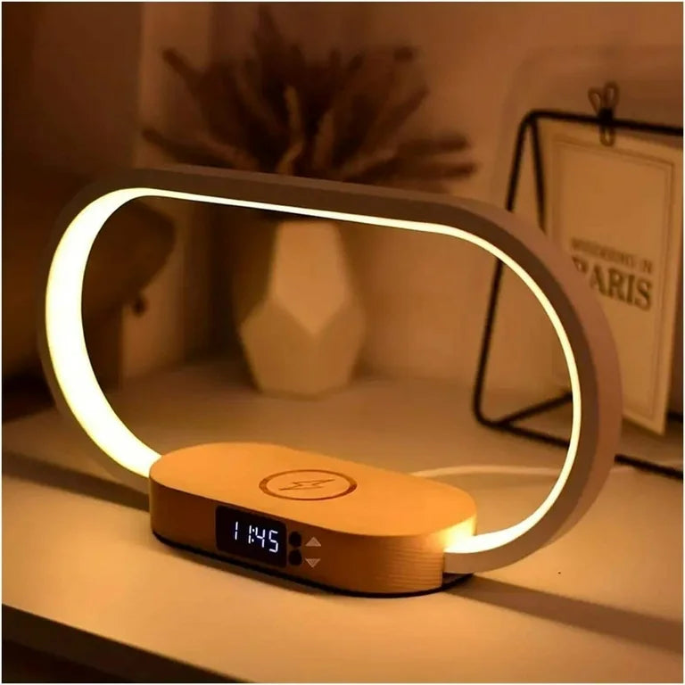 Smart Bedside Table Lamp – Touch Control, LED Dimmable Light with Clock & Wireless Charging