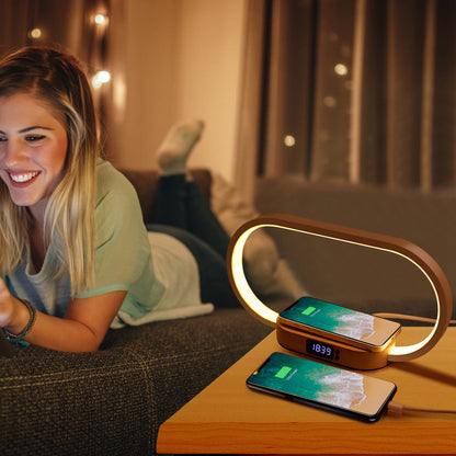 1 Set Bedside Table Lamp Touch Control Lamp with Clock Wireless Charging LED Desk Lamp Dimmable Nightstand Reading Lamp