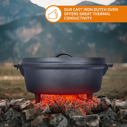 5 Qt Camp Dutch Ovens Set - Black: Experience High-Performance Cooking with This Versatile and Durable 3-Piece Set, Including a Pot, Lid, and 9" Meat Rack/Trivet. - 13 X 13 Inch