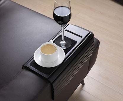 Sofa Arm Tray Table for Couch Flexible/Foldable Sofa Tray Couch Arm Table Perfect for Drinks Snacks Remote Control or Phone Great Arm Tray for Couch Armrest (Black with Phone Slots)