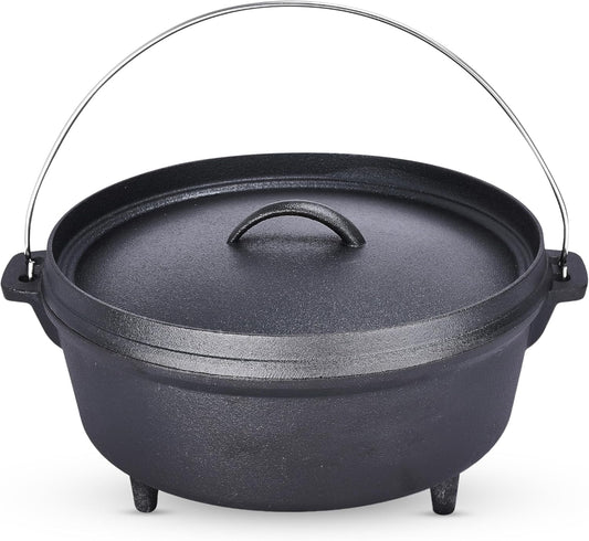 5 Qt Camp Dutch Ovens Set - Black: Experience High-Performance Cooking with This Versatile and Durable 3-Piece Set, Including a Pot, Lid, and 9" Meat Rack/Trivet. - 13 X 13 Inch