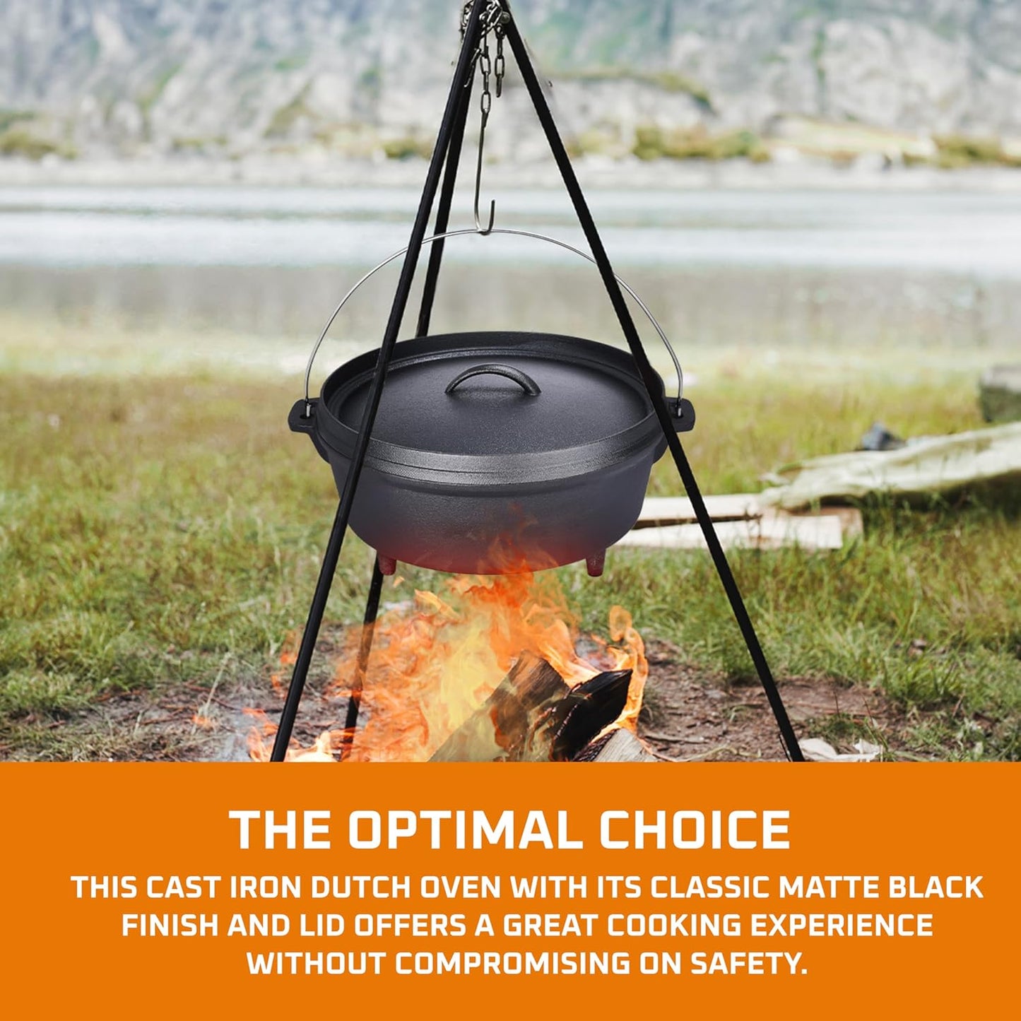 5 Qt Camp Dutch Ovens Set - Black: Experience High-Performance Cooking with This Versatile and Durable 3-Piece Set, Including a Pot, Lid, and 9" Meat Rack/Trivet. - 13 X 13 Inch